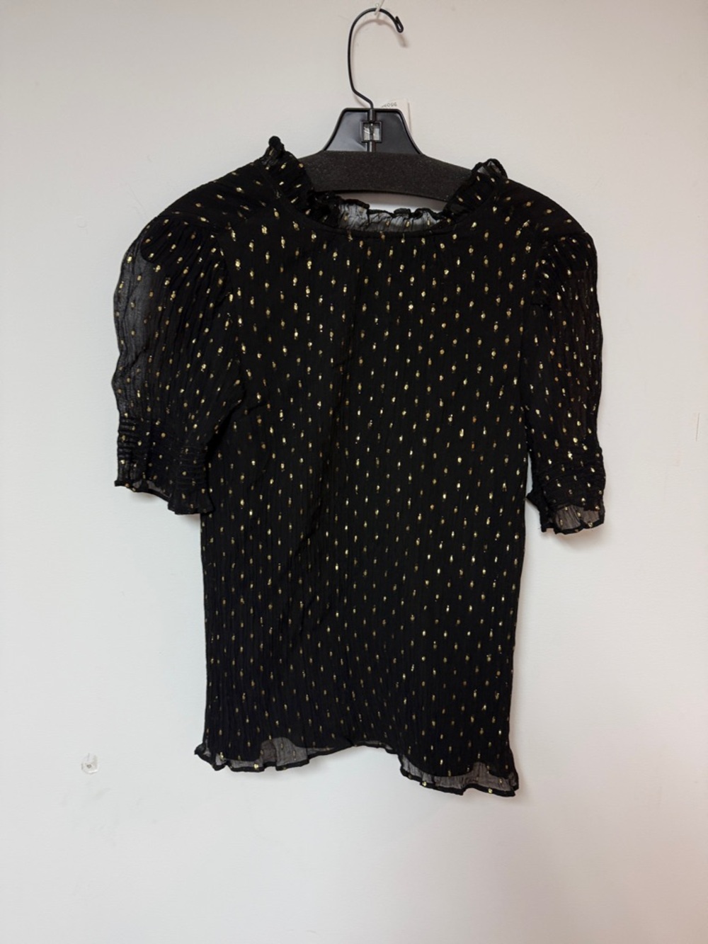J. Crew Black Sheer Blouse with Gold Dot Print